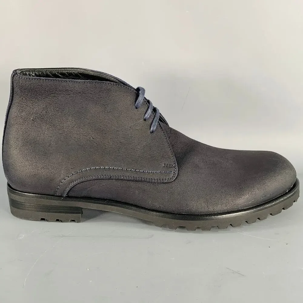 HARRYS OF LONDON Size 8 Griffen Black Nubuck Leather Lace-Up Boots
