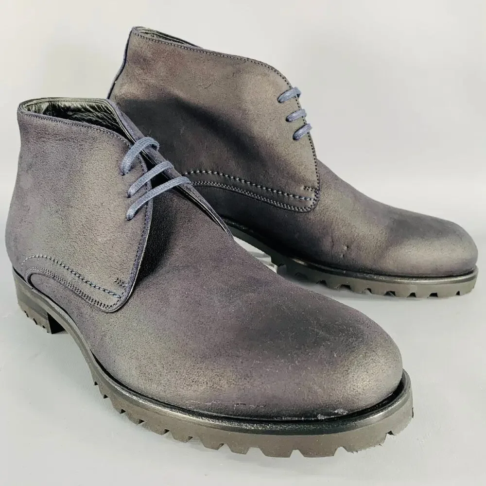 HARRYS OF LONDON Size 8 Griffen Black Nubuck Leather Lace-Up Boots
