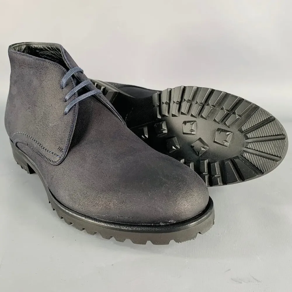 HARRYS OF LONDON Size 8 Griffen Black Nubuck Leather Lace-Up Boots