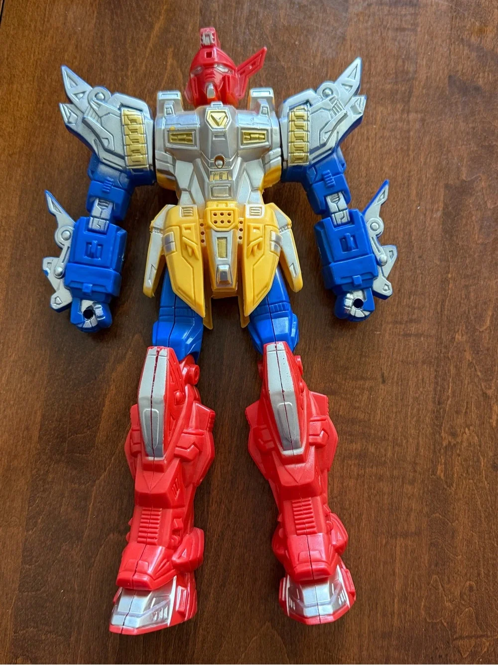Vintage Mecha Robot Action Figure Toy Red Blue Yellow 10” Unknown Brand