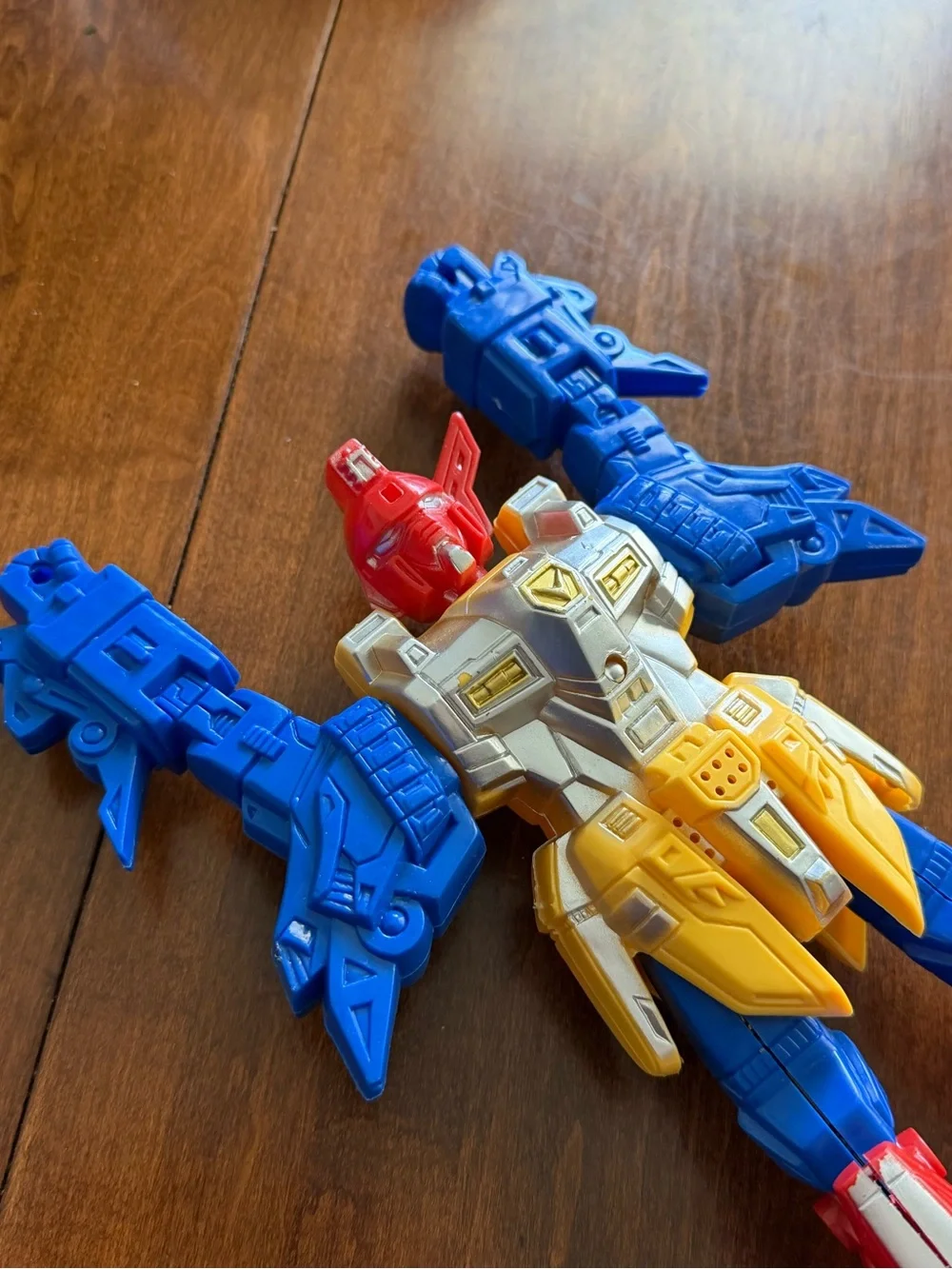 Vintage Mecha Robot Action Figure Toy Red Blue Yellow 10” Unknown Brand