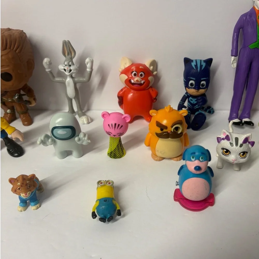 Mixed Toy Figure Lot Funko Chewbacca Joker Sonic Bugs Bunny Among Us Care Bear