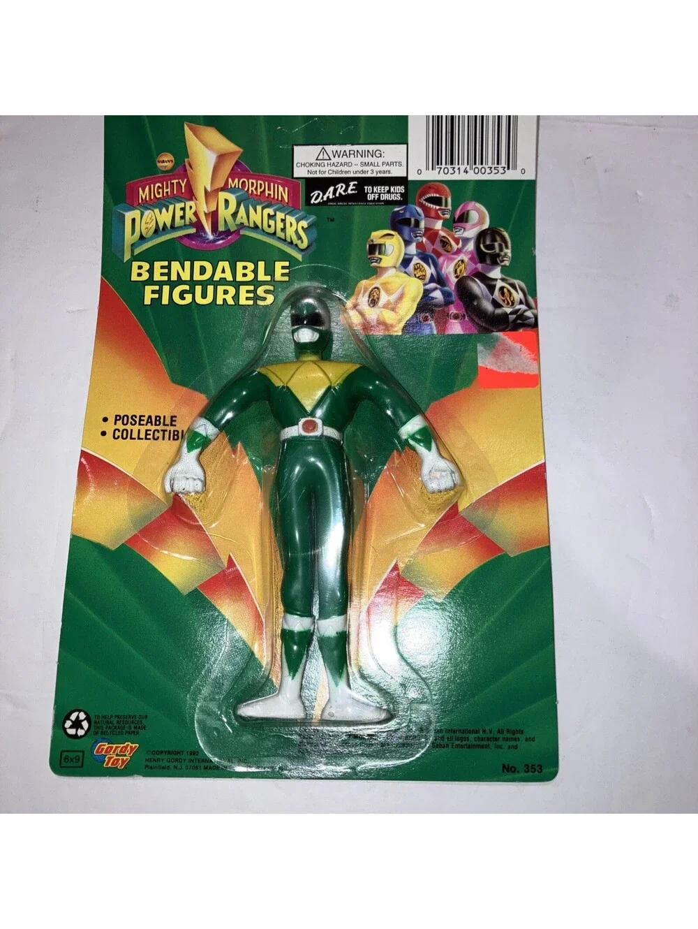 Vintage 1993 Bandai Power Rangers Green BENDABLE Action Figures NEW Sealed Cards