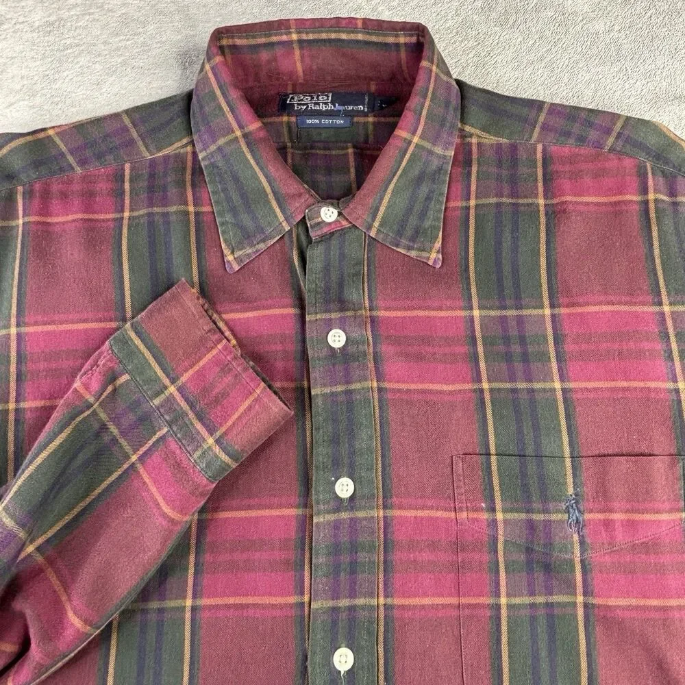 Polo Ralph Lauren Shirt Mens XL Tartan Plaid Button Down Pony Red‎ Soft Cotton