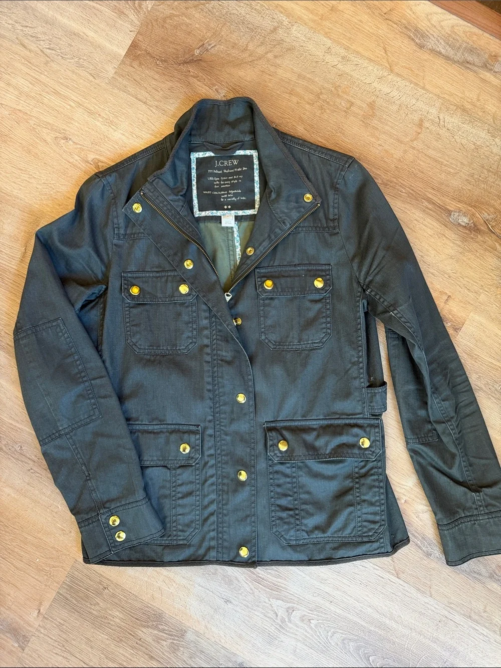J. Crew Green Military Field Jacket with Gold-Tone Buttons