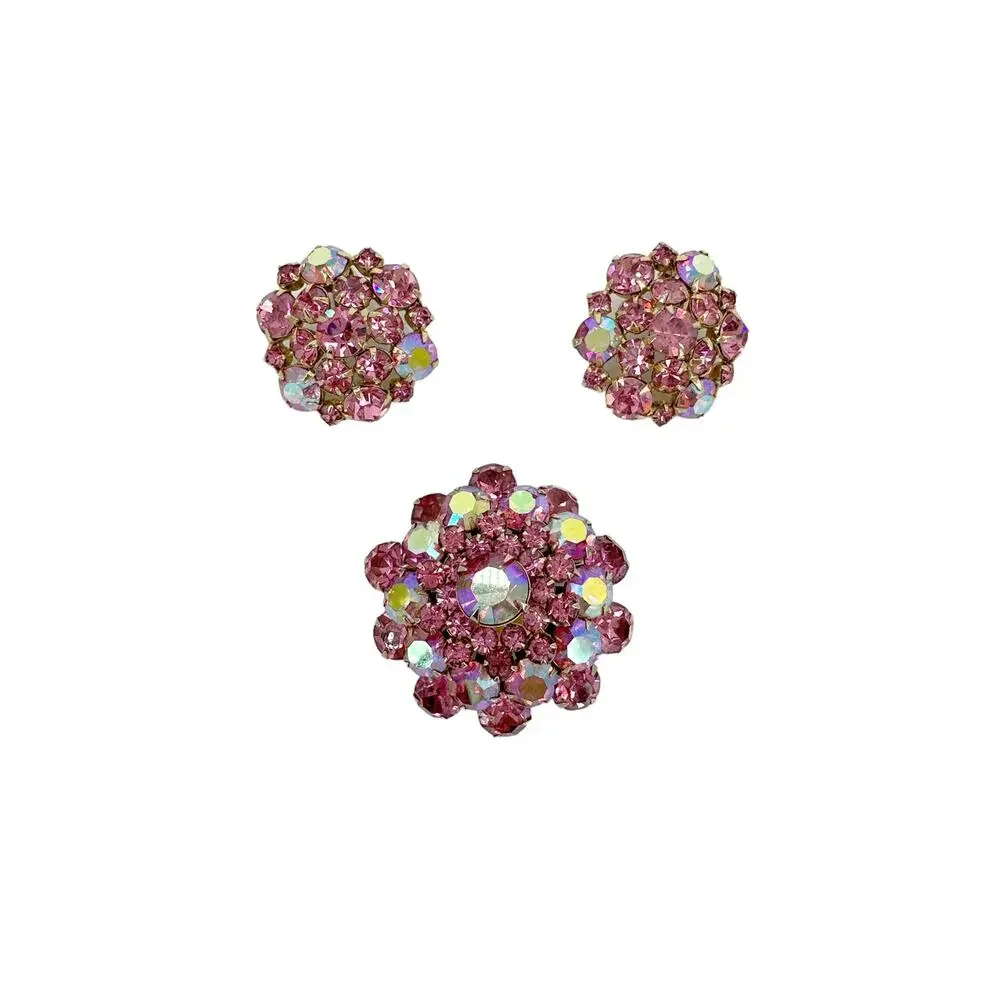 BROOCH VINTAGE Rhinestone Brooch & Clip-on Earring Set
