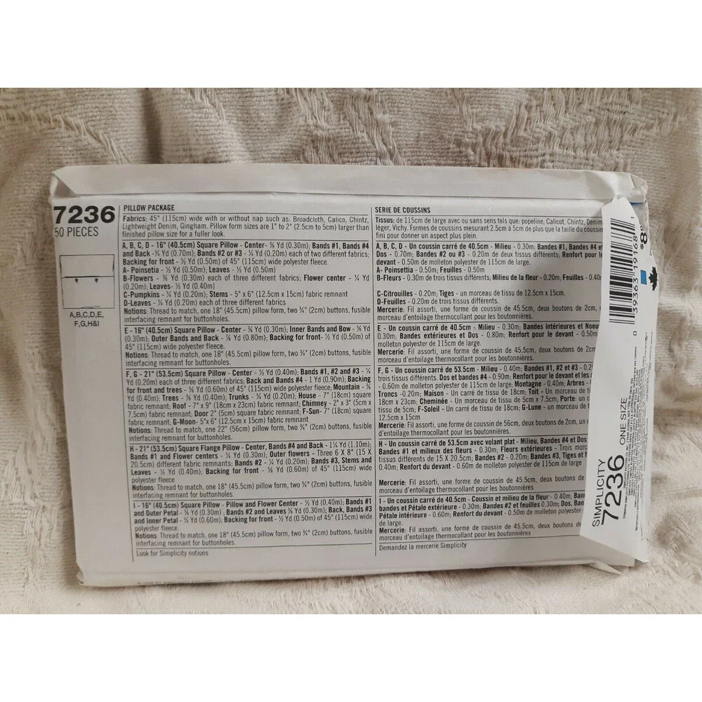 New Simplicity Home Decorating Pillow Sewing Pattern 7236 Uncut Vintage 1996