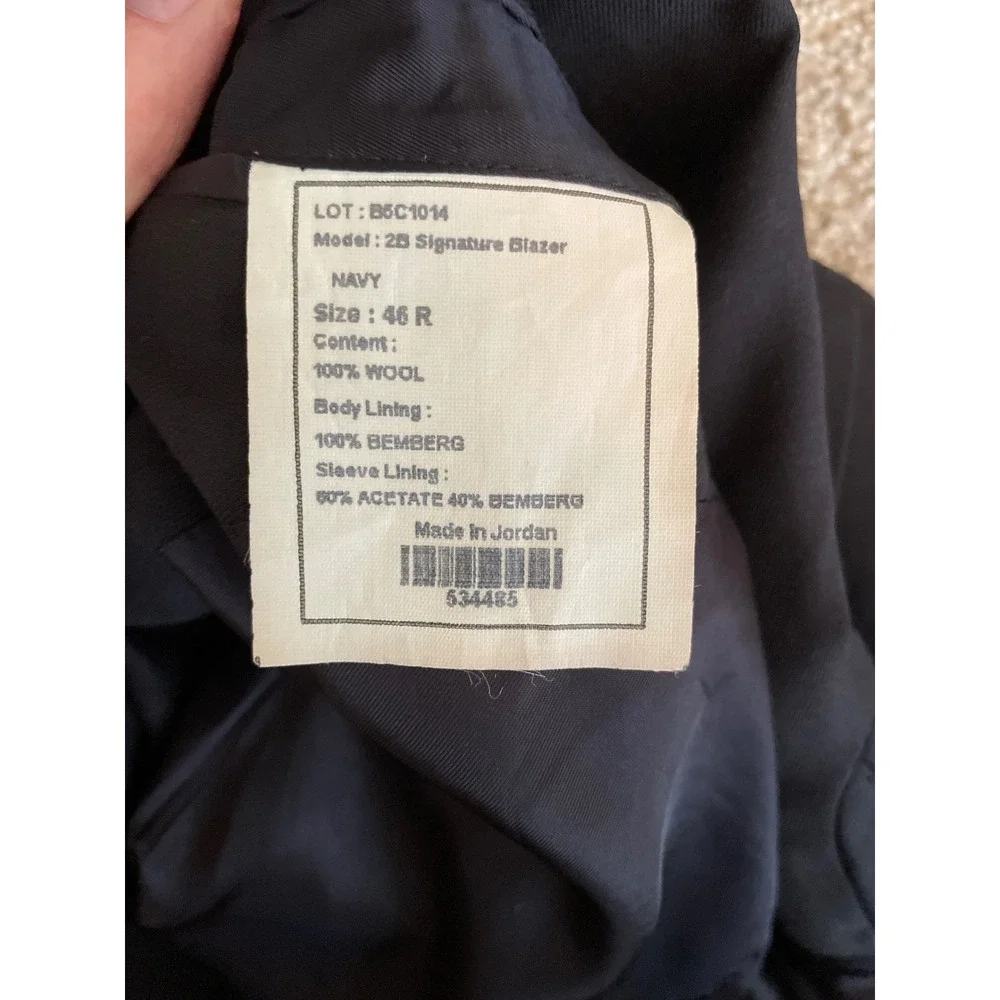 Jos A Bank Men's Blazer 44R Black Gold Crest Button Wool Sport Coat Flaw