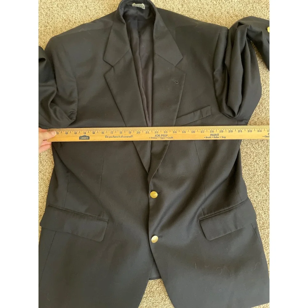 Jos A Bank Men's Blazer 44R Black Gold Crest Button Wool Sport Coat Flaw
