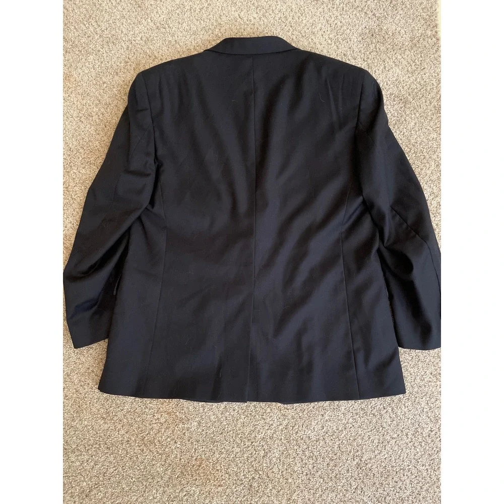 Jos A Bank Men's Blazer 44R Black Gold Crest Button Wool Sport Coat Flaw