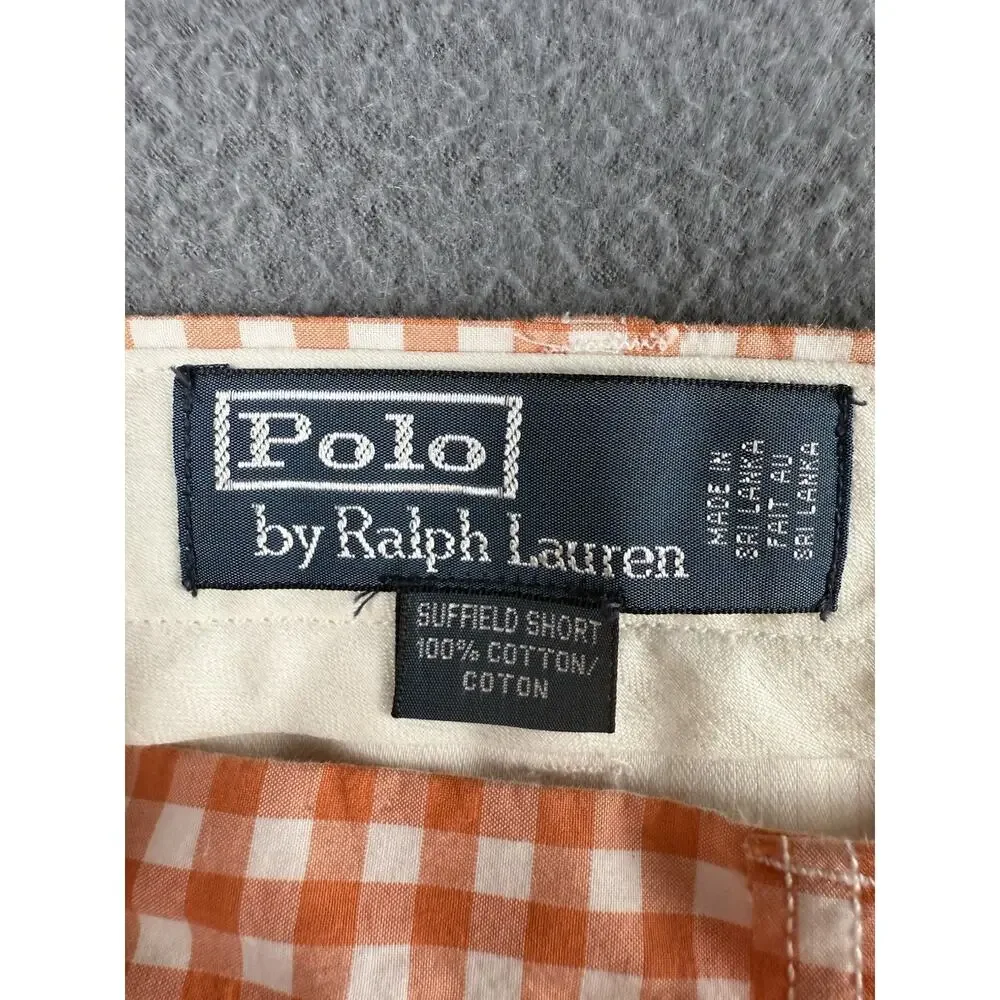 Polo Ralph Lauren Men 34 Suffield Short Relax Orange and White Gingham Pockets