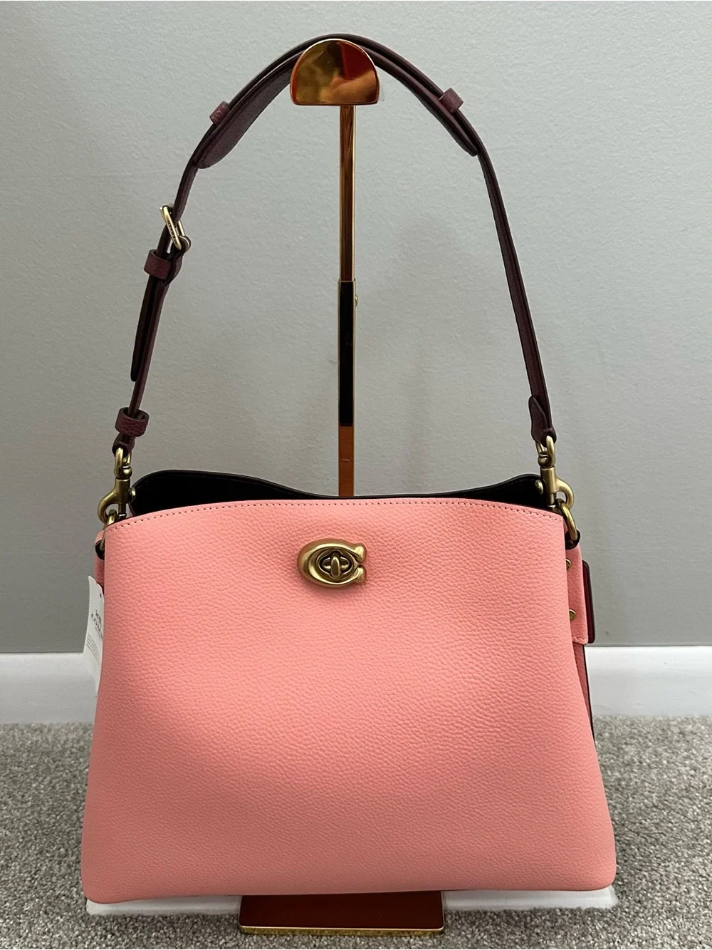 Coach Women's Willow Brass/Candy Pink Multi Colorblock Shoulder Bag (C2590)- New