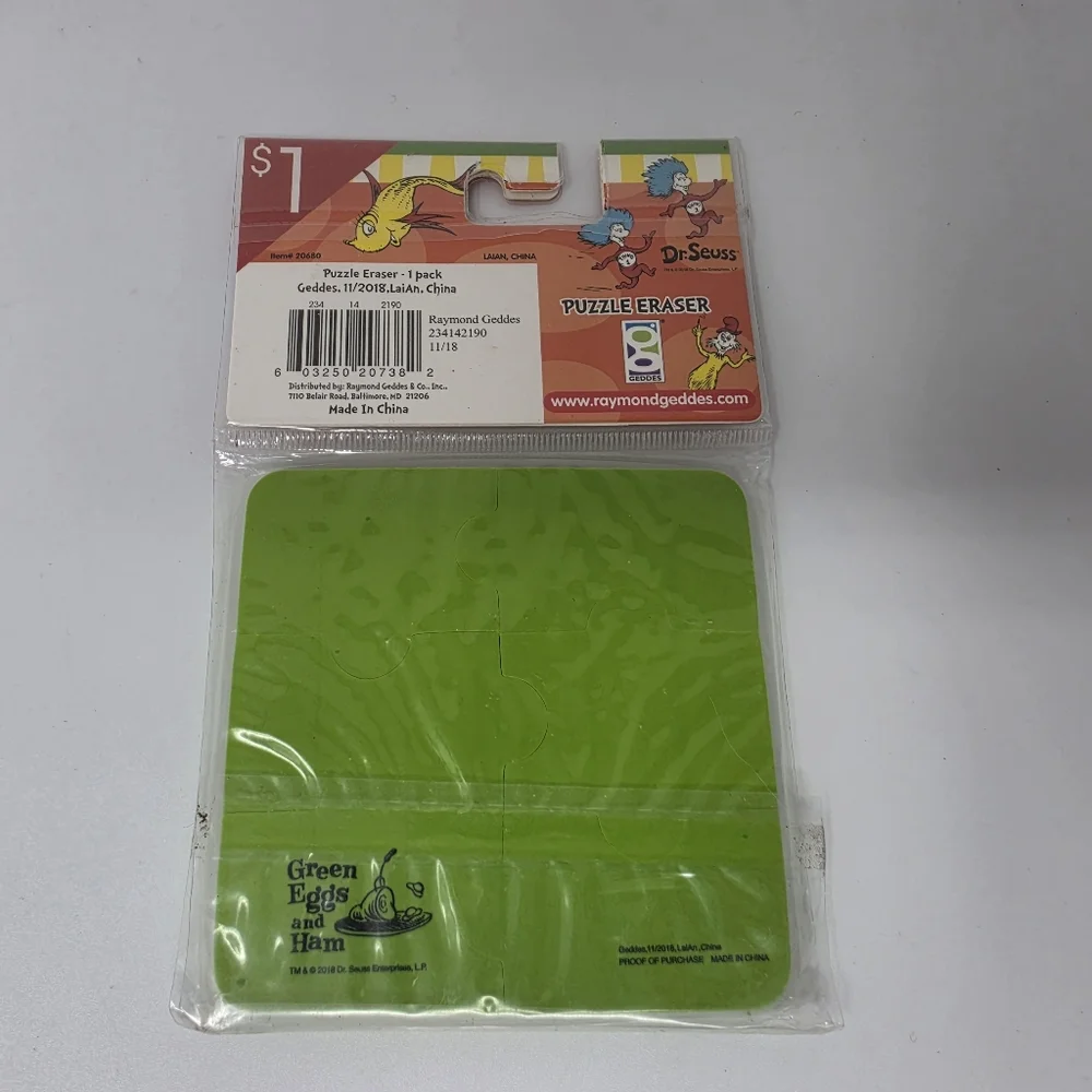 Dr Suess Puzzle Erasers Thing 1 & 2 Horton Hears a Who Green Eggs and Ham Lot 3