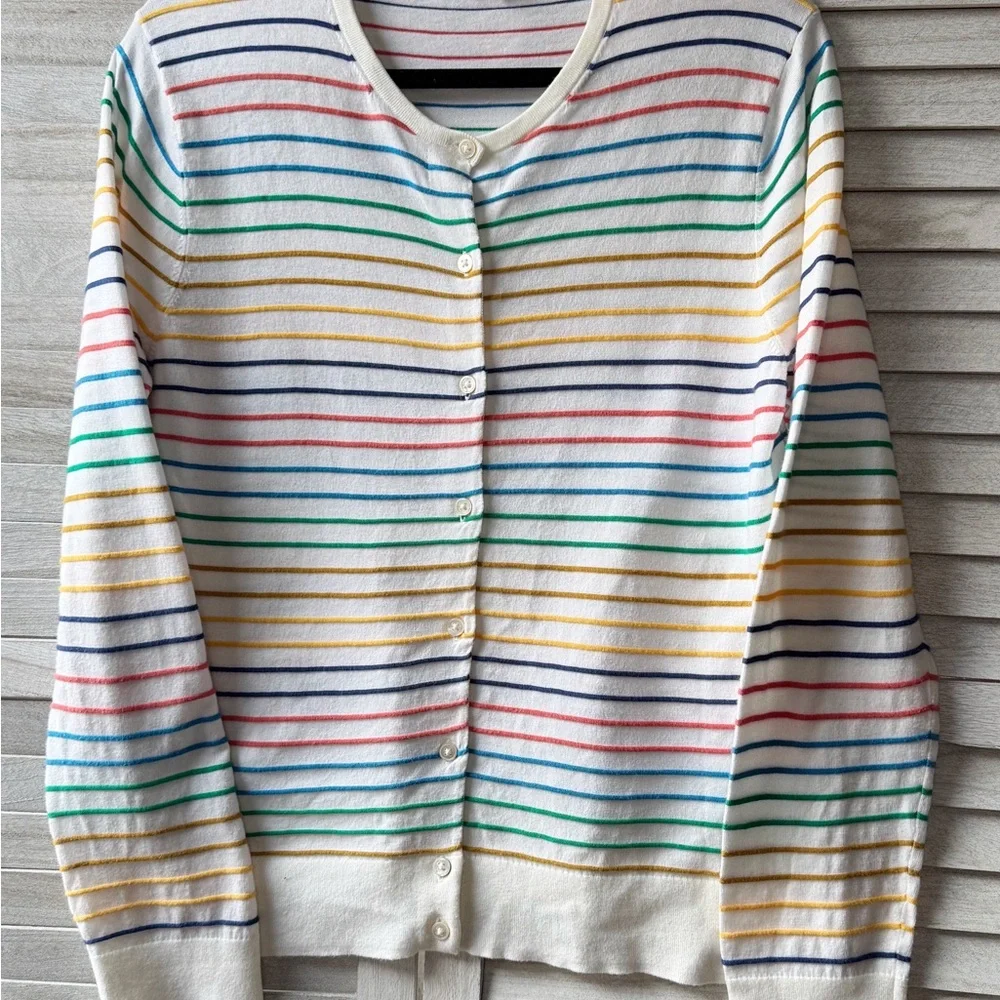 Brooks Brothers Rainbow Stripe Cardigan XL Preppy Coastal Grandmother Cute Soft
