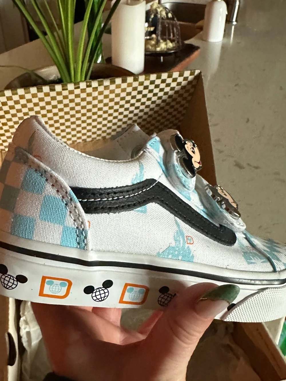 Kids Mickey Mouse Blue & White Velcro VANS Sneakers — NEVER WORN, size kid 12