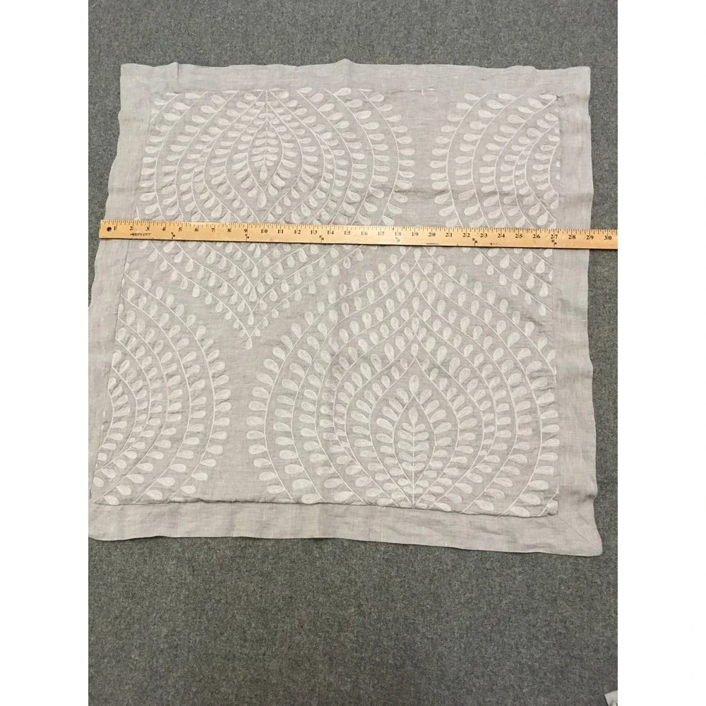 RH Restoration Hardware Palmette Euro Sham 25x25 Gray Embroidered Linen 2 pc
