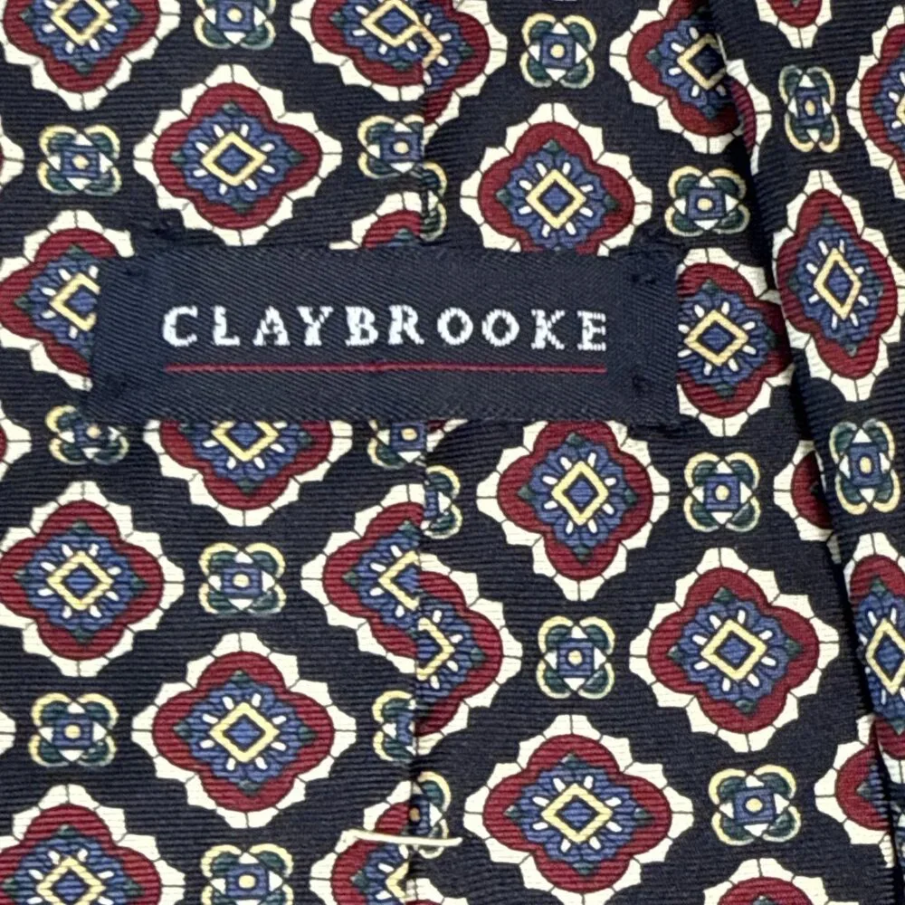 Claybrooke 100% Silk Handmade Black Red Graphics Tie 57