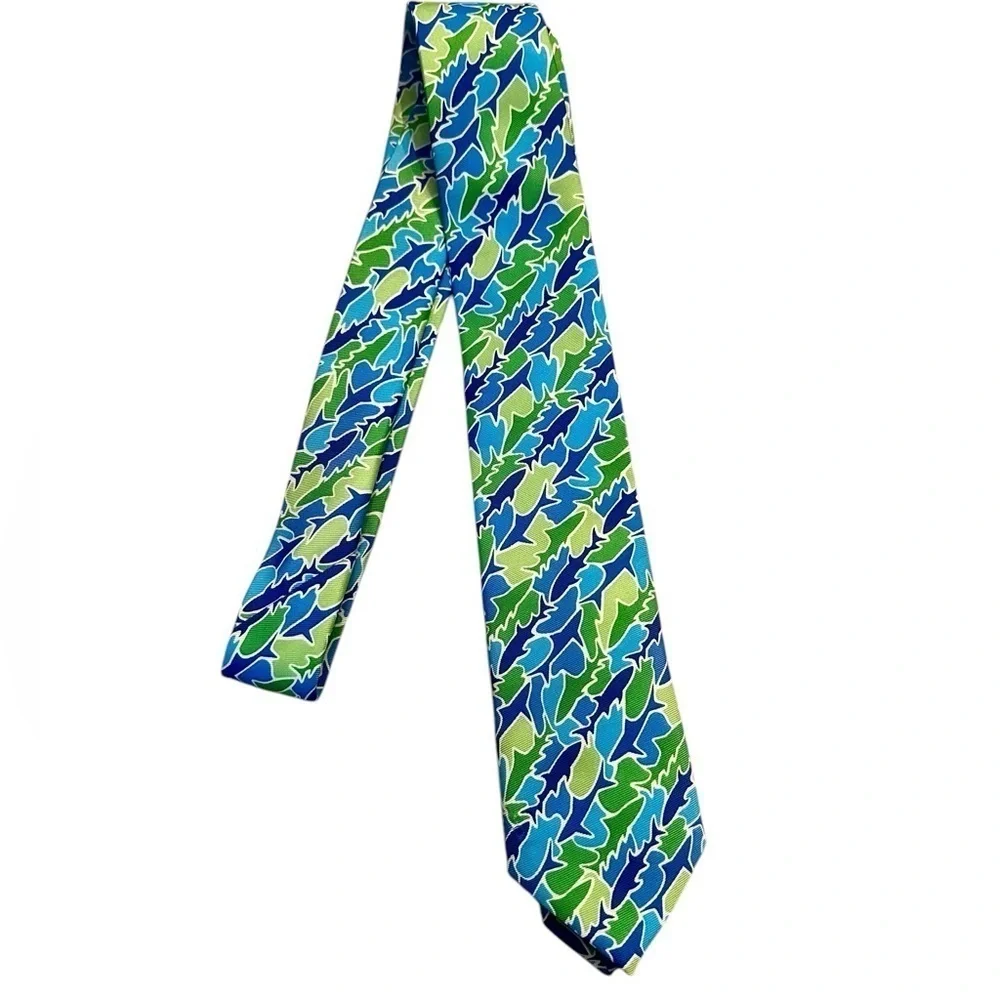 Wembley Neck Tie - Shark Print - Blue and Green