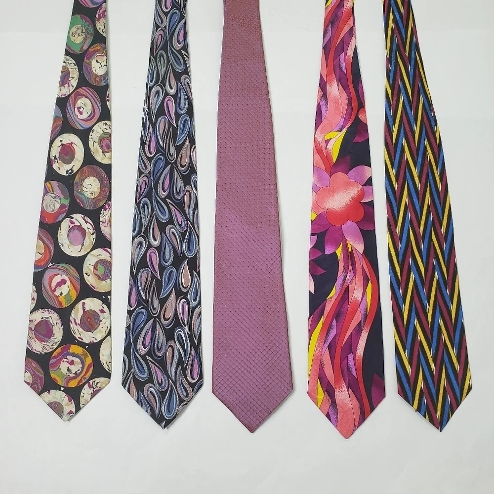 Bachrach bundle of 5 silk ties pink and purple abstract