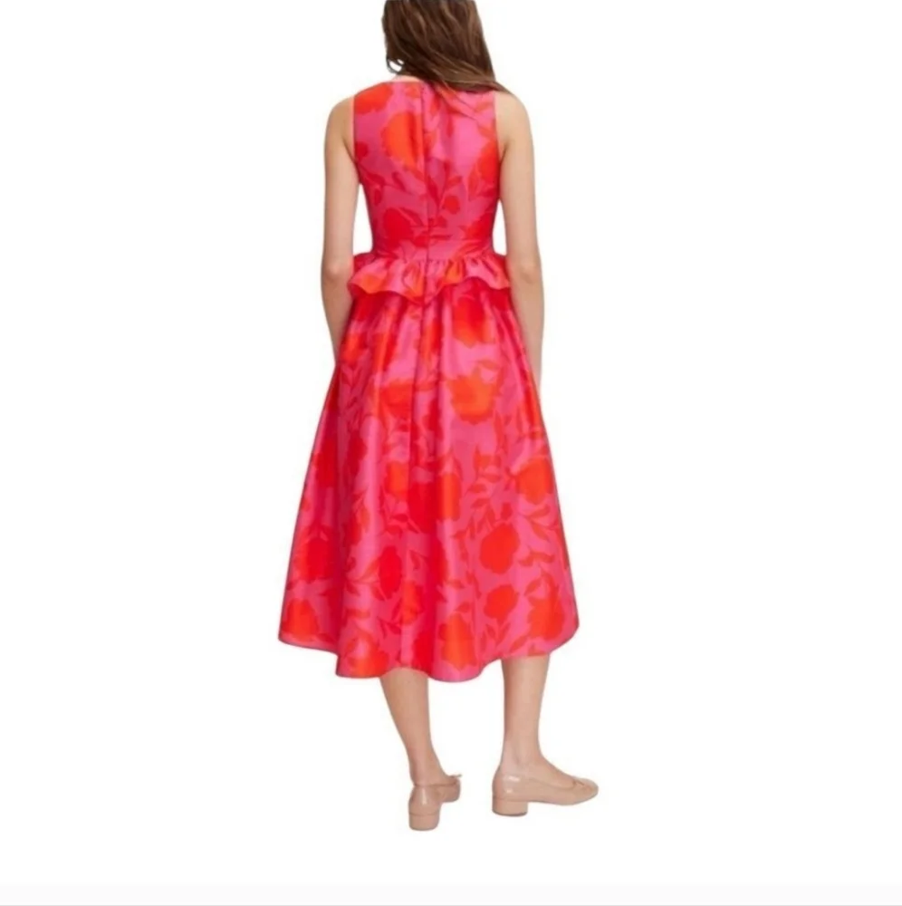 Kate Spade New York Floral  Peplum Ruffle Festive  Midi Dress New