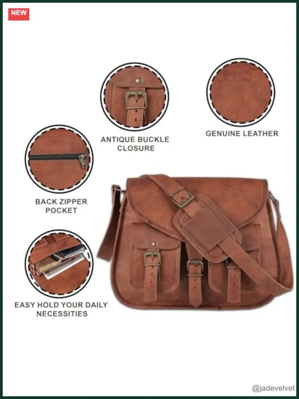 14 Inch Genuine Leather Satchel Tote Shoulder Bag Crossbody Travel Purse