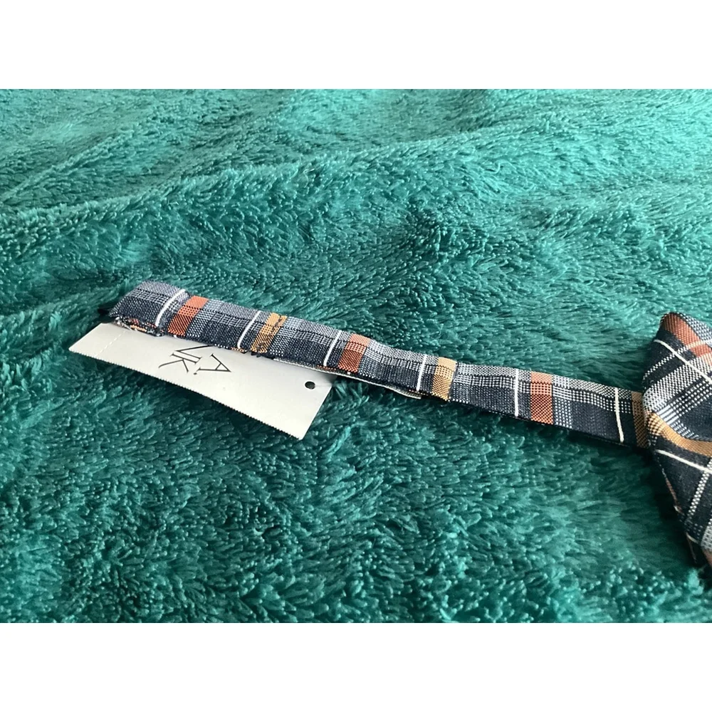 Jos A Bank Mens Blue Orange Plaid Bowtie Adjustable Formal Wedding Party Prom