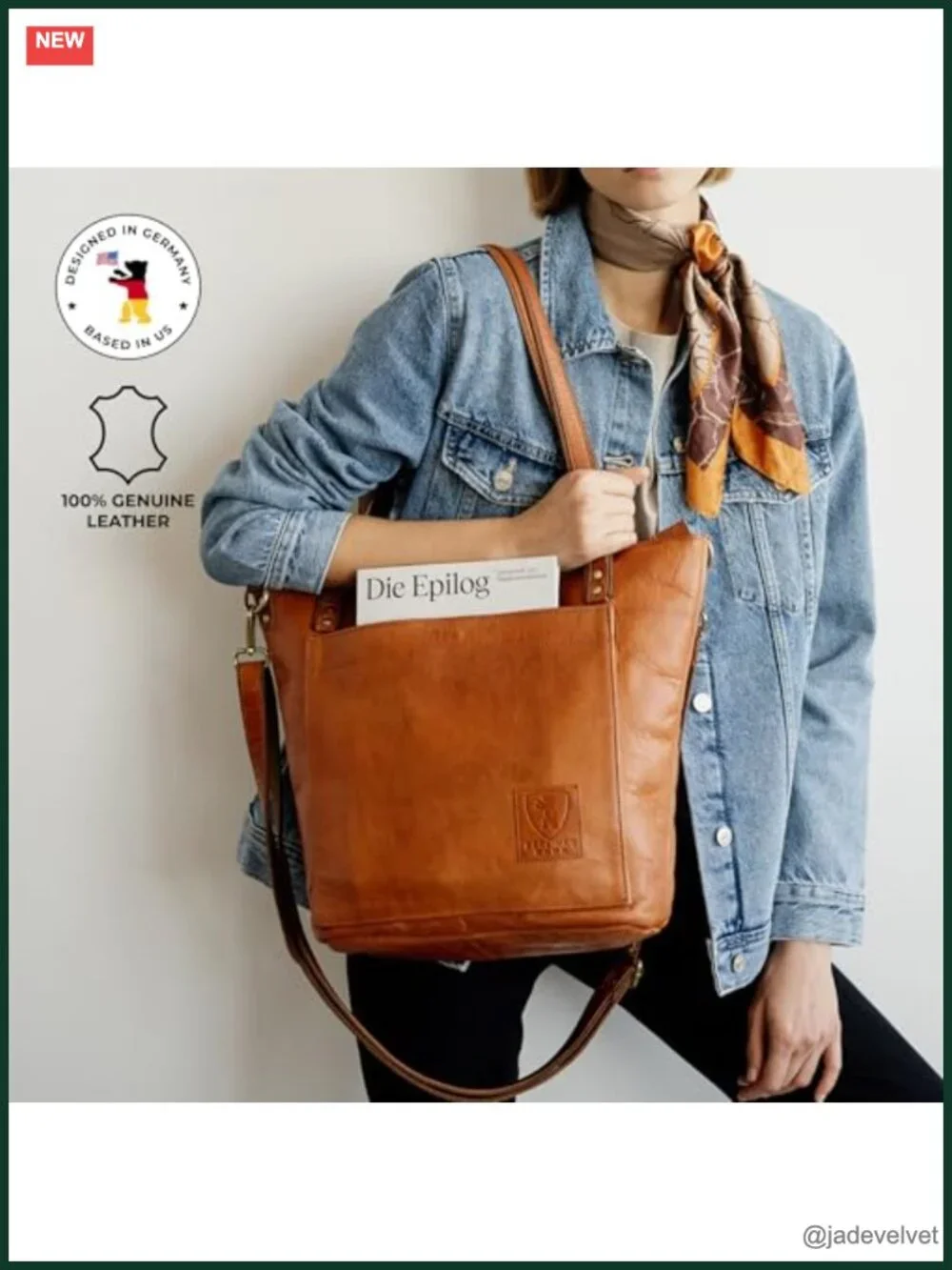 Genuine Leather Large Tote Bag Detachable Crossbody Strap YKK Zippers