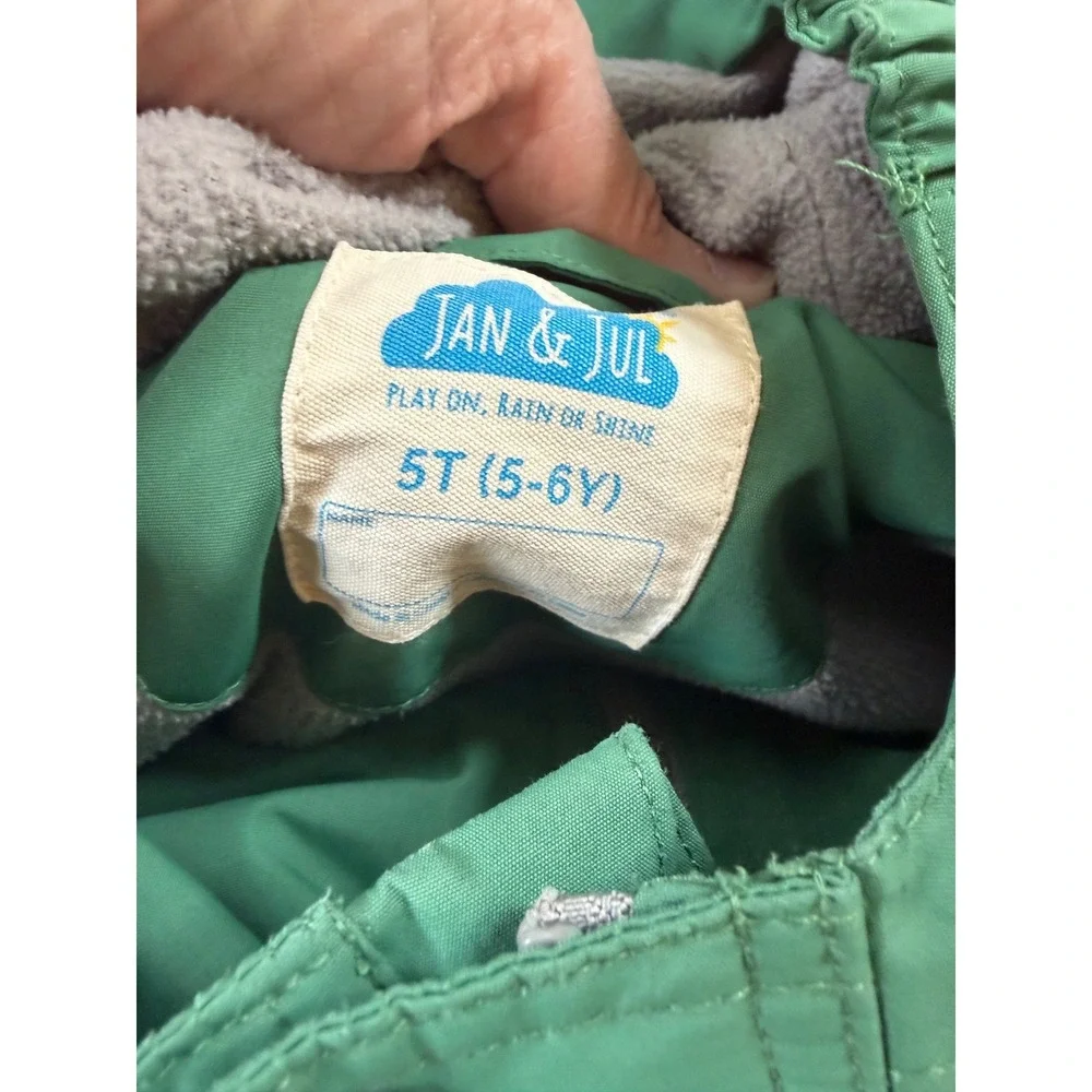 Jan & Jul Kids Green Fleece Lined Hooded Rain Jacket Coat Size 5T 5-6Y Unisex