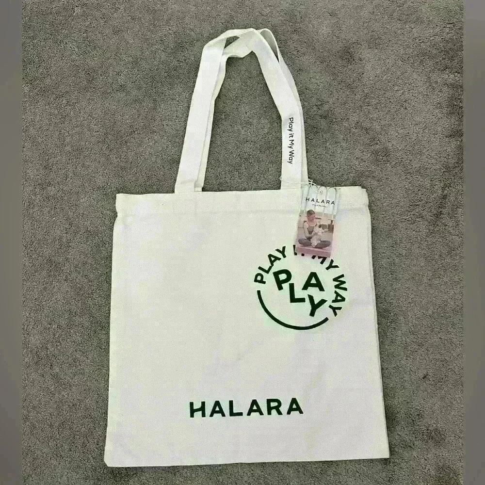 Halara Play It My Way Tote Bag Cotton Green and White