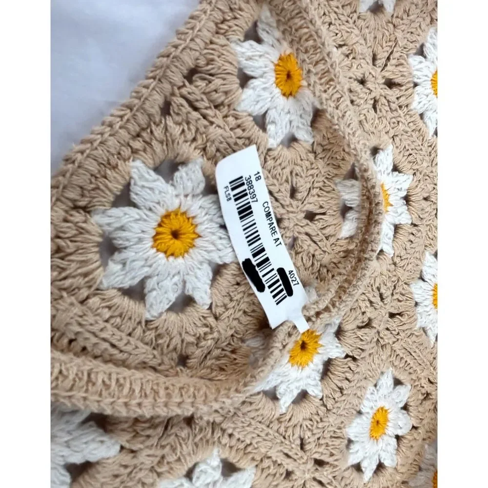 Crochet Daisy Bandana Hair Scarf Boho Granny Square Headwrap Knit Cottagecore