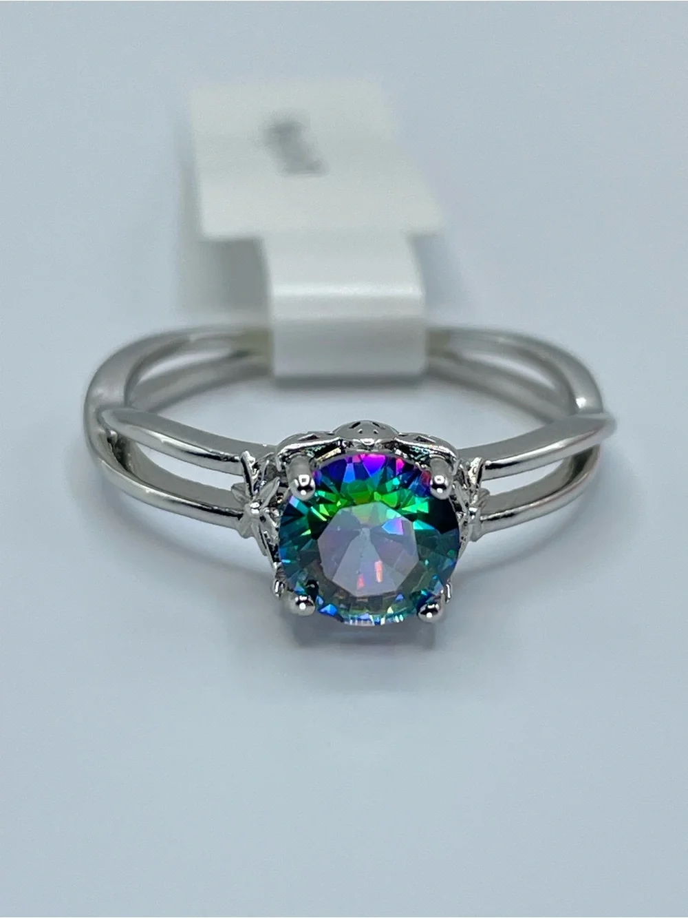 Swarovski Crystal Elements Mystic Rainbow Crystal Solitaire Ring Sz 10