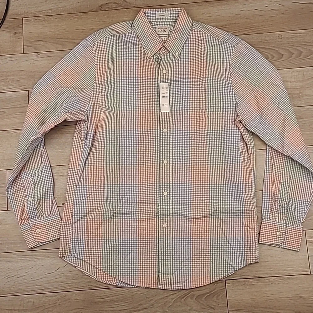 J CREW Secret Wash Multicolor Block Plaid Cotton Mens Sz M Long Sleeve Shirt NEW