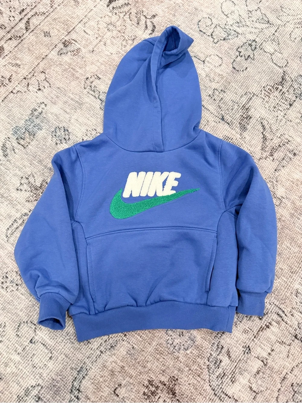 Nike Kids Blue Hoodie with Green Swoosh
