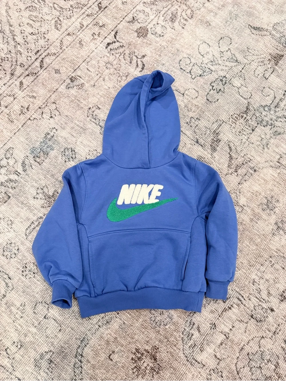 Nike Kids Blue Hoodie with Green Swoosh