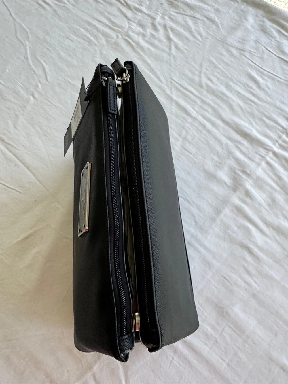 Tahari Black Textured Cosmetic Pouch with Logo Plaque