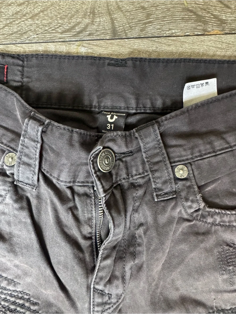 True Religion Black Distressed Jean Shorts