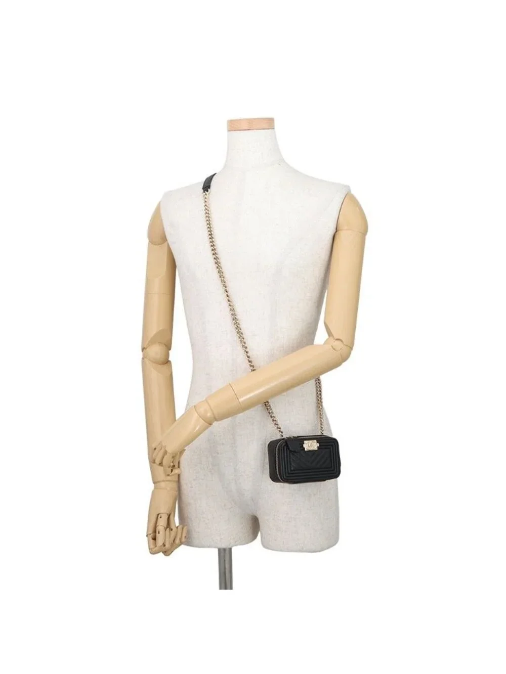 Chanel Chain Shoulder Bag Boy Mini Caviar Leather Black