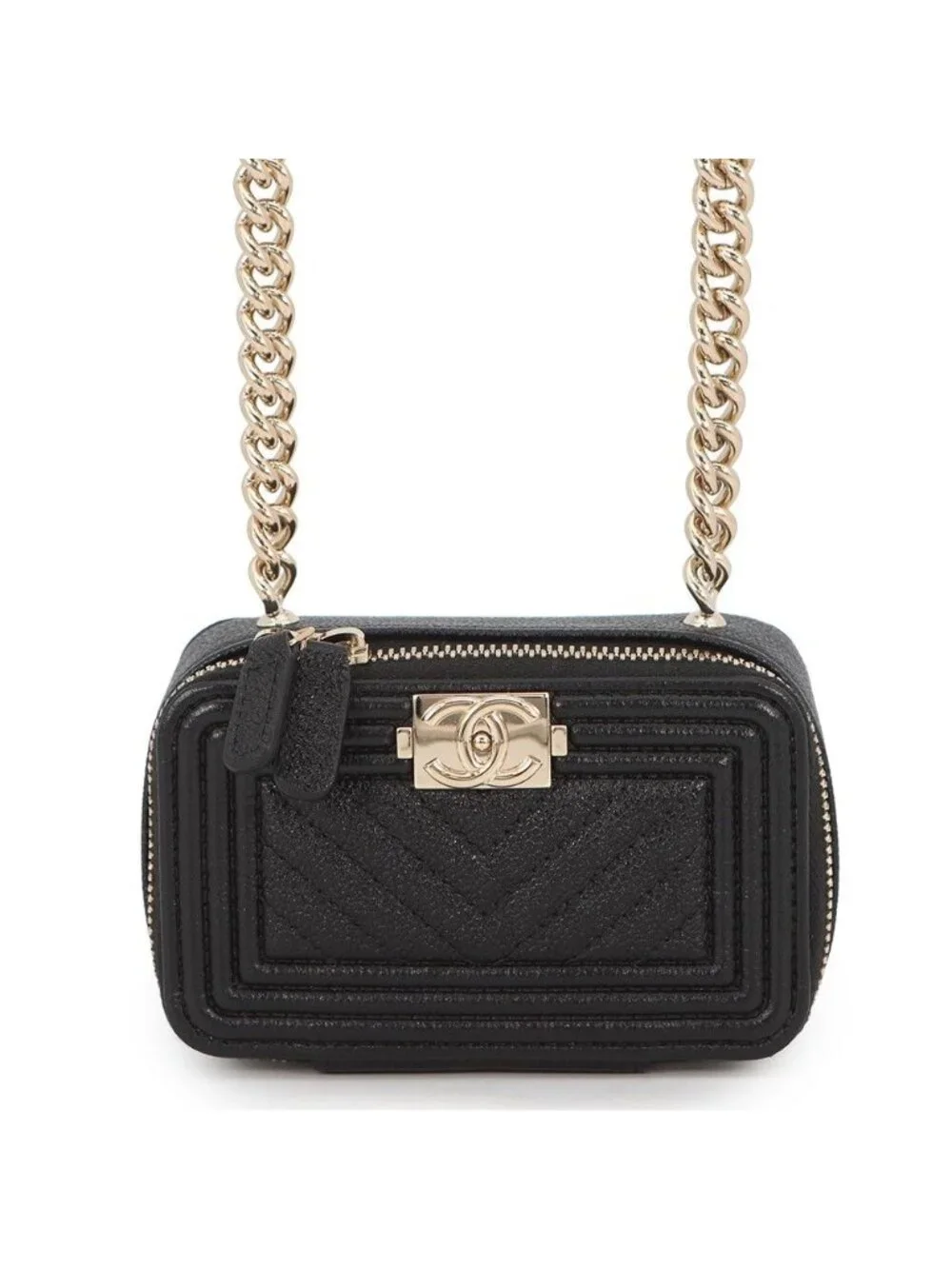 Chanel Chain Shoulder Bag Boy Mini Caviar Leather Black