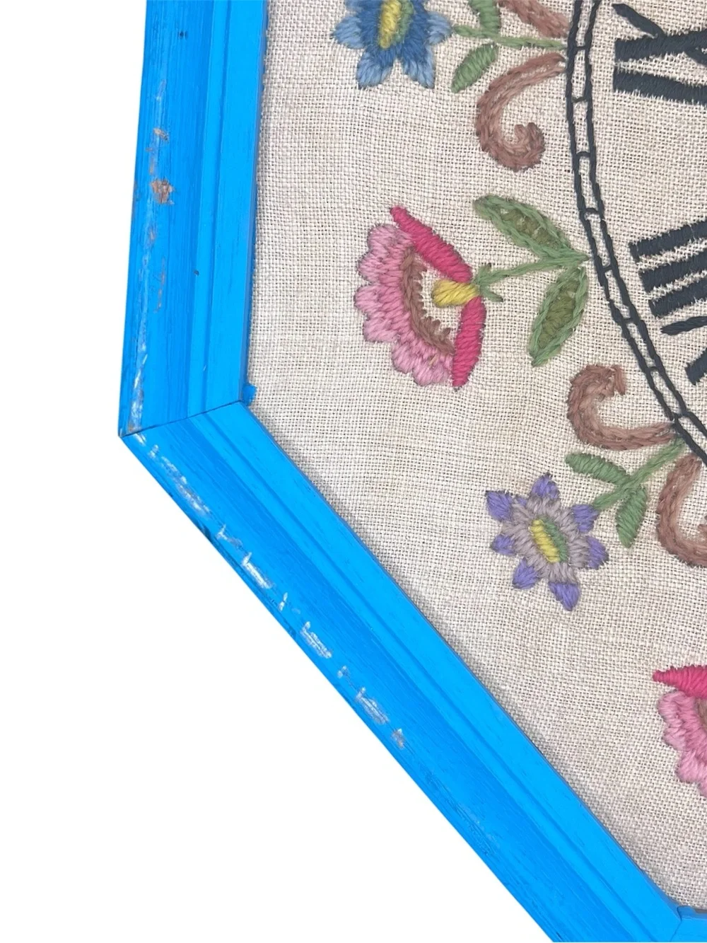 Vintage Needlepoint Handmade Floral Wall Clock with Roman Numbers 14x2