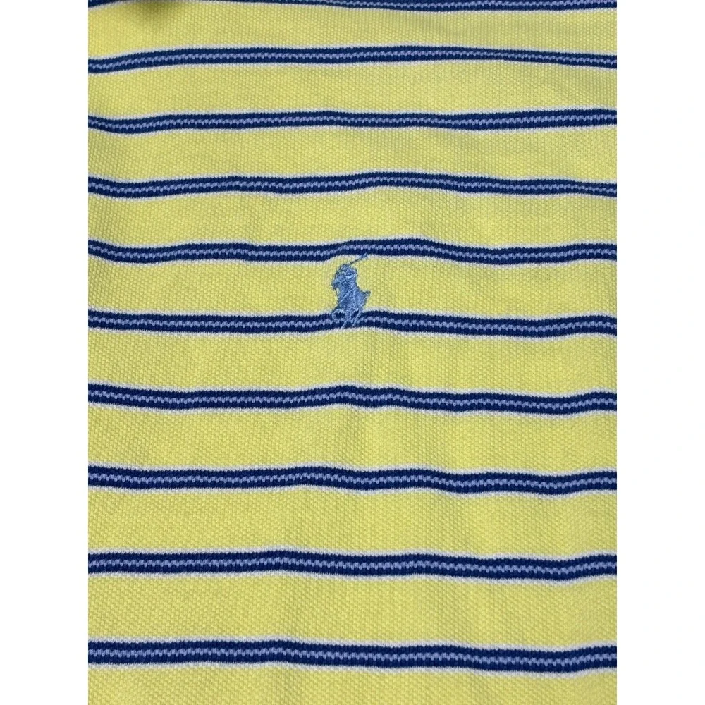 Polo Ralph Lauren Mens Large Yellow Striped Short Sleeve Cotton Pique Polo Shirt