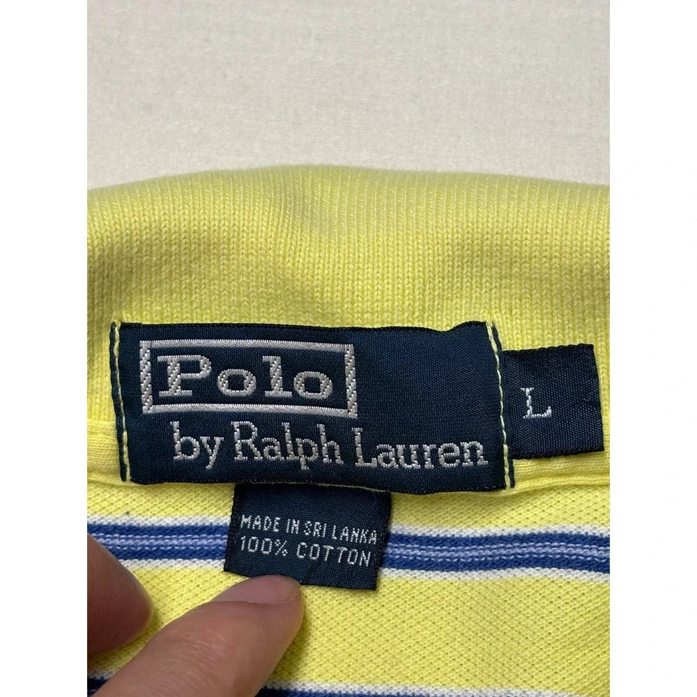 Polo Ralph Lauren Mens Large Yellow Striped Short Sleeve Cotton Pique Polo Shirt