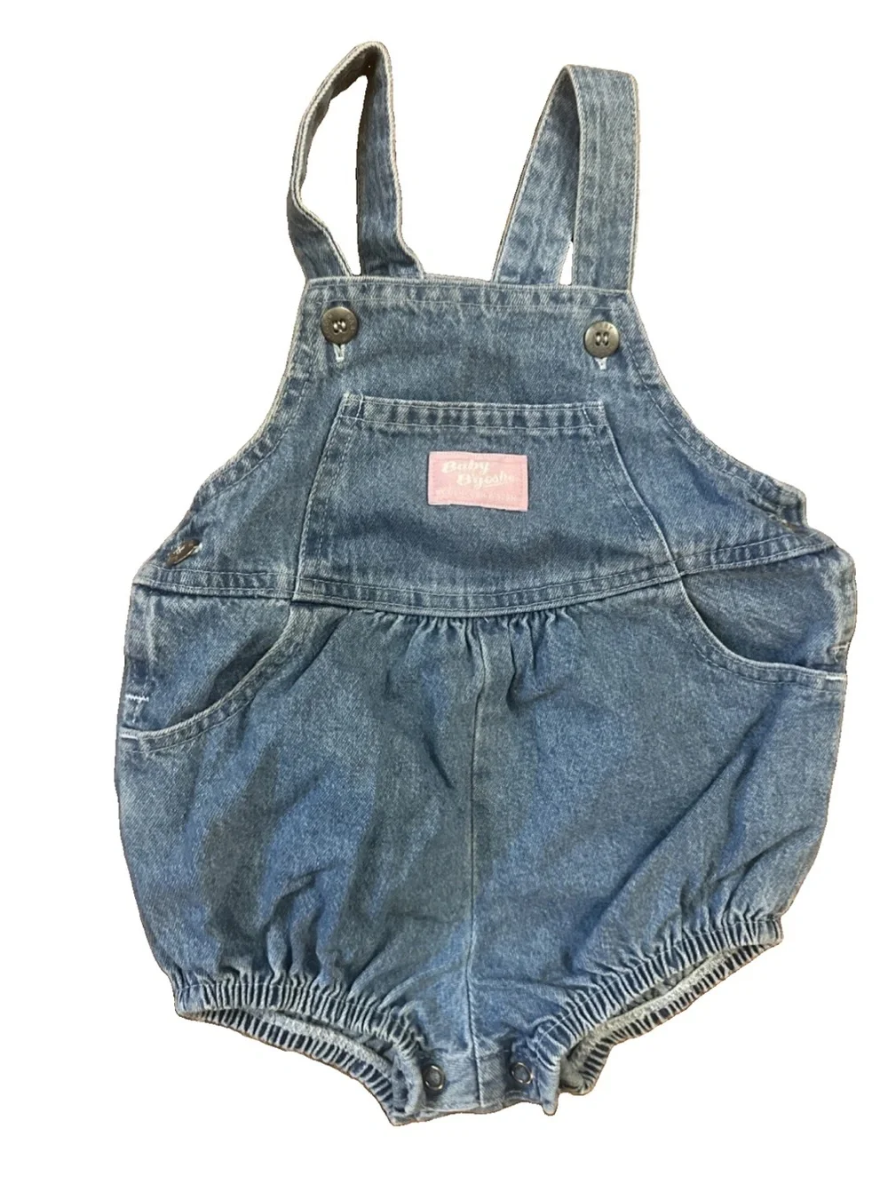 Vintage 90s Oshkosh Denim Bubble Romper 24 Month Overalls Baby Girls Blue Pink