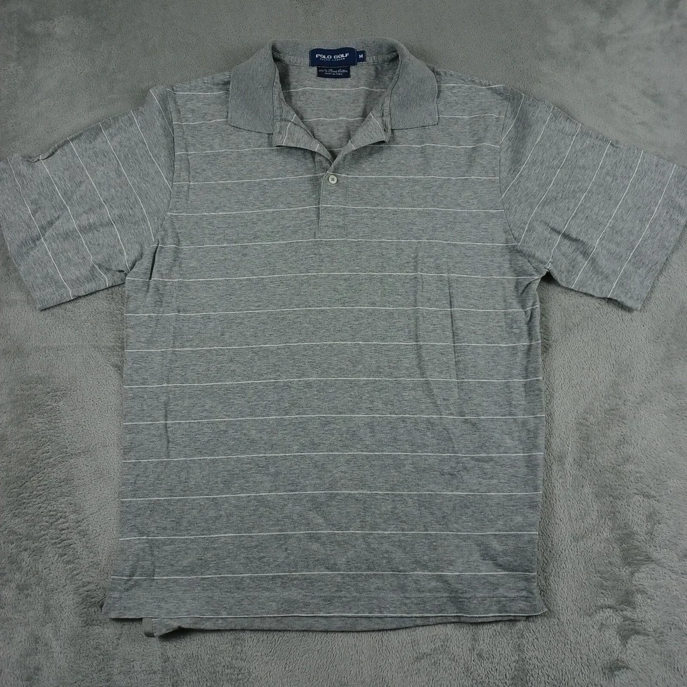 Polo Ralph Lauren Shirt Men Medium Gray Striped Golf‎ Pima Cotton Vintage