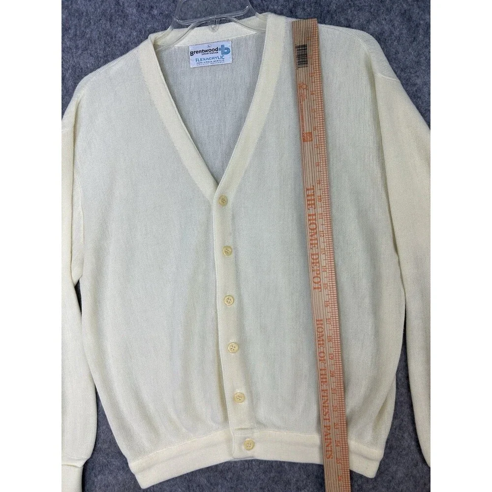 Vtg Brentwood Sportswear Men’s Light Yellow Cardigan Sweater Grandpa Acrylic L