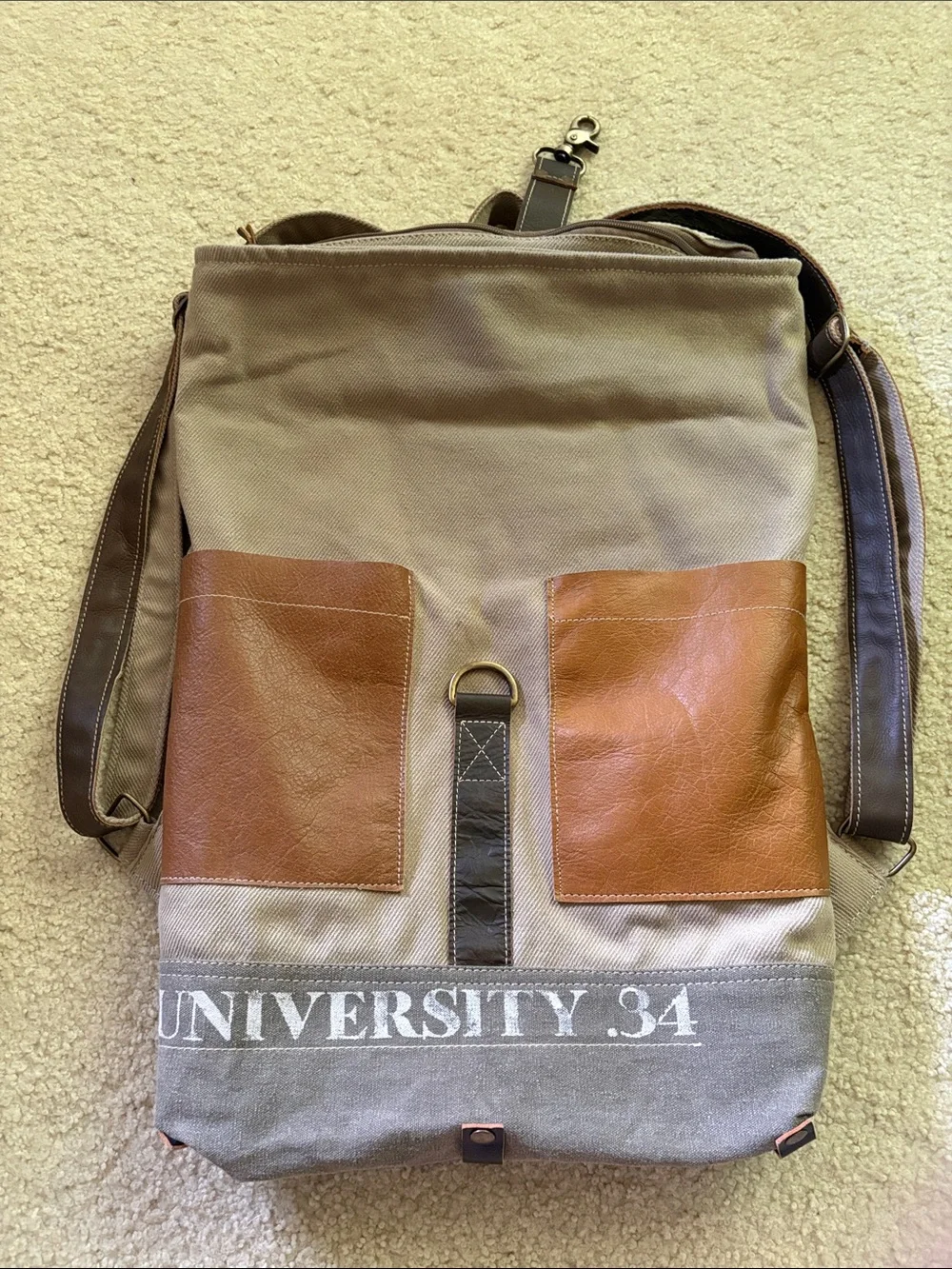 New Clea Ray University 34 Canvas & Brown Leather Roll-Top Backpack