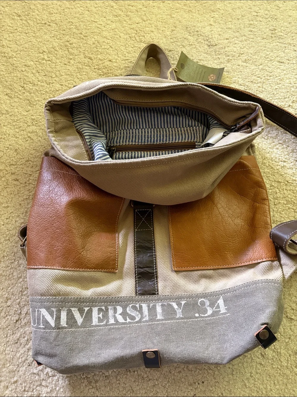 New Clea Ray University 34 Canvas & Brown Leather Roll-Top Backpack