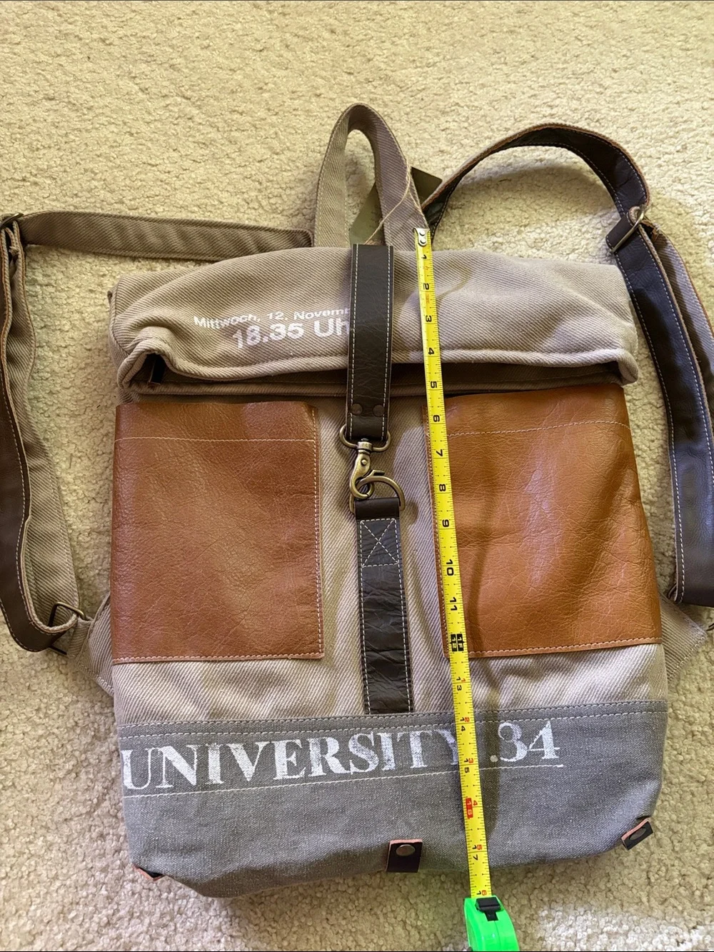 New Clea Ray University 34 Canvas & Brown Leather Roll-Top Backpack