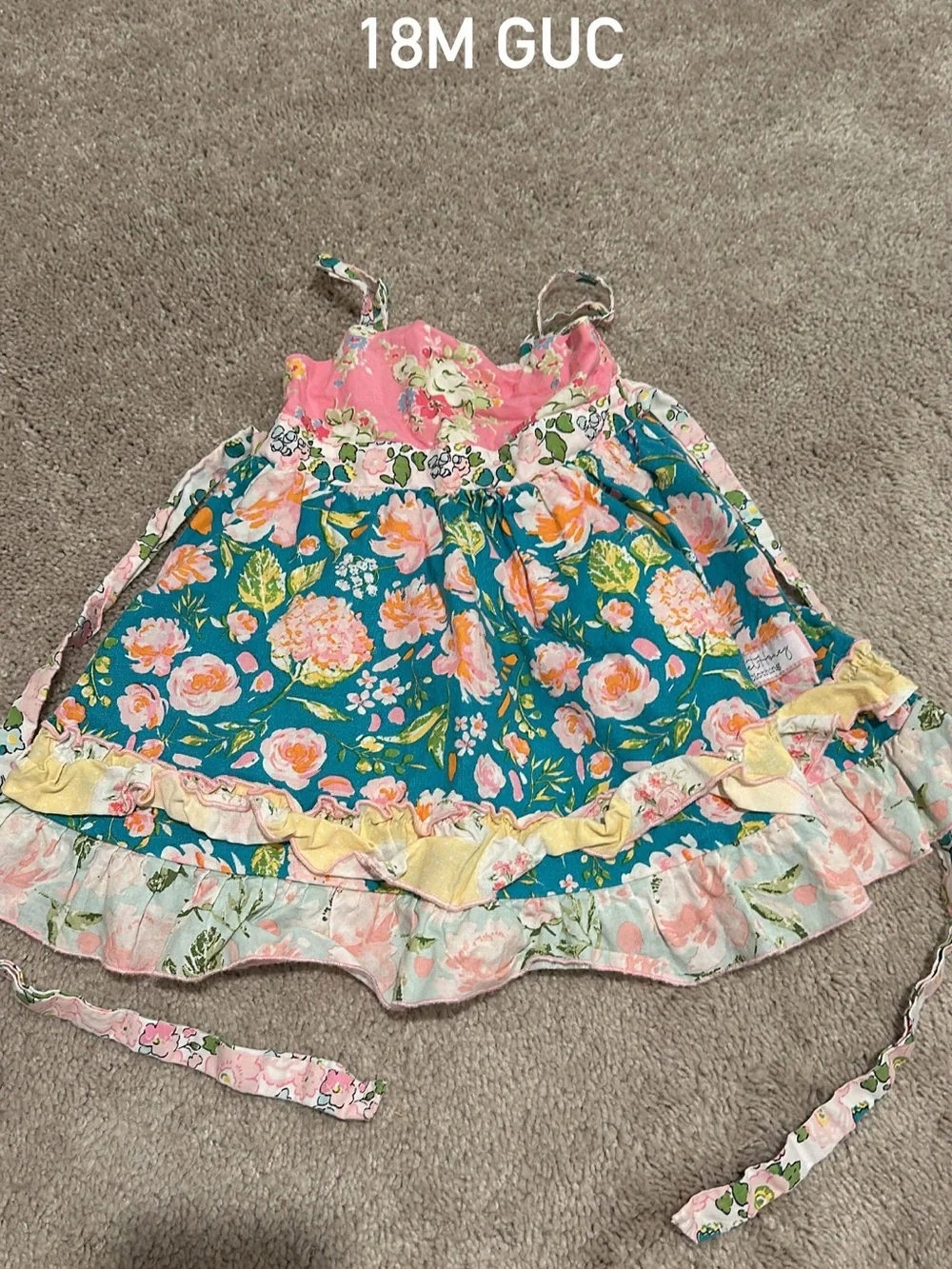 SweetHoney Teal Floral Ruffled Sundress with Pink Accents