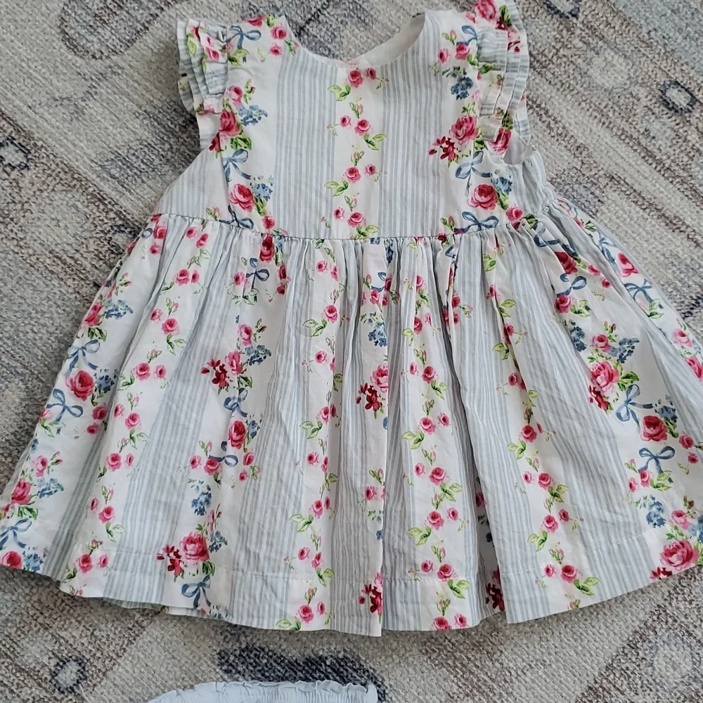 Pippa & Julie Baby Girls Blue Flowers And Ribbon Bows Dress Sz0-3m