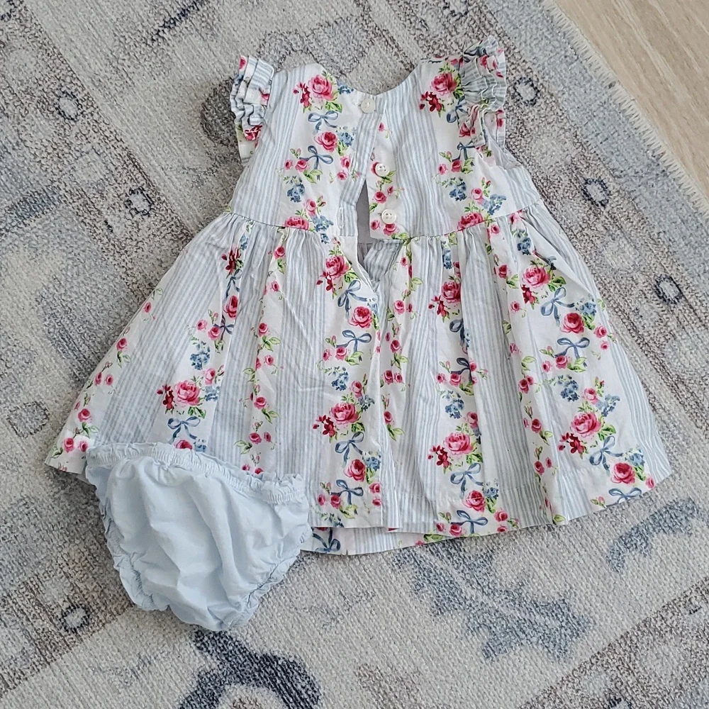 Pippa & Julie Baby Girls Blue Flowers And Ribbon Bows Dress Sz0-3m